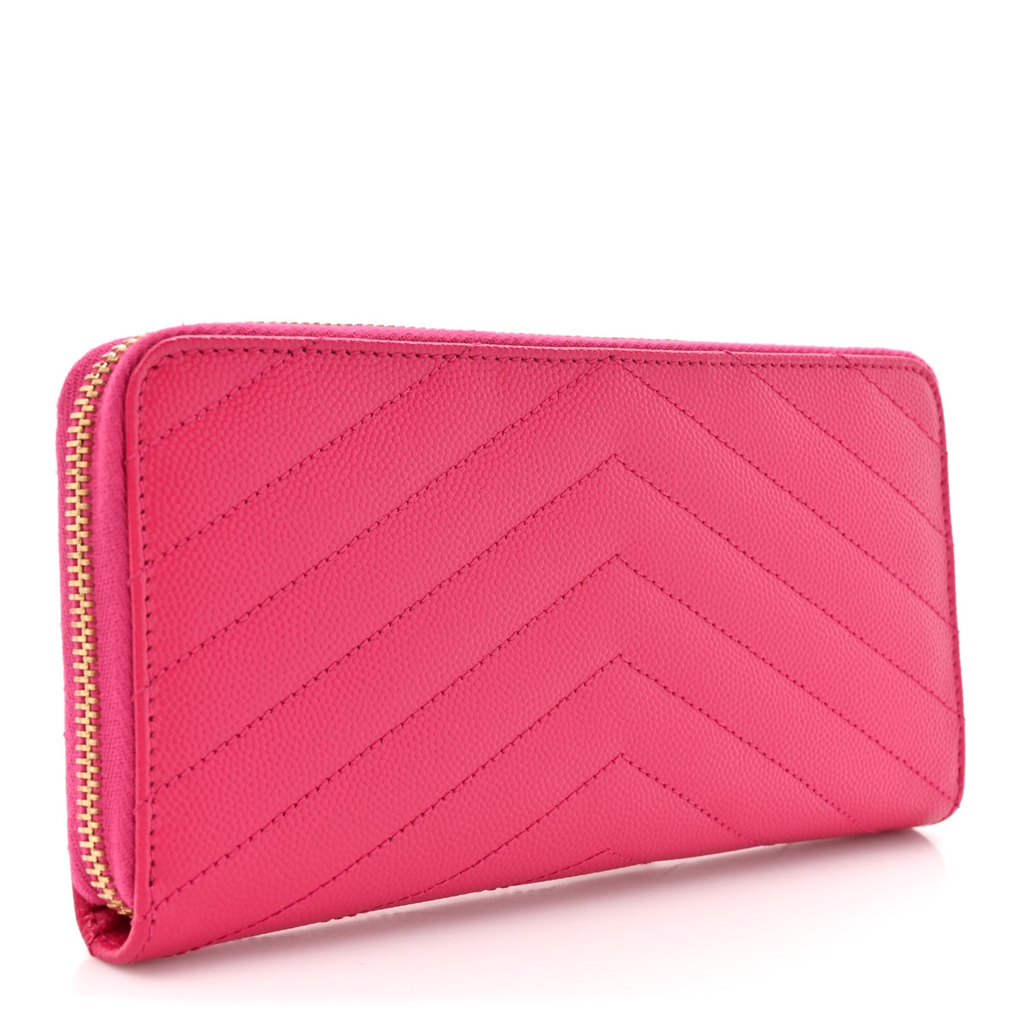 Grain De Poudre Matelasse Chevron Monogram Zip Around Wallet Fuchsia