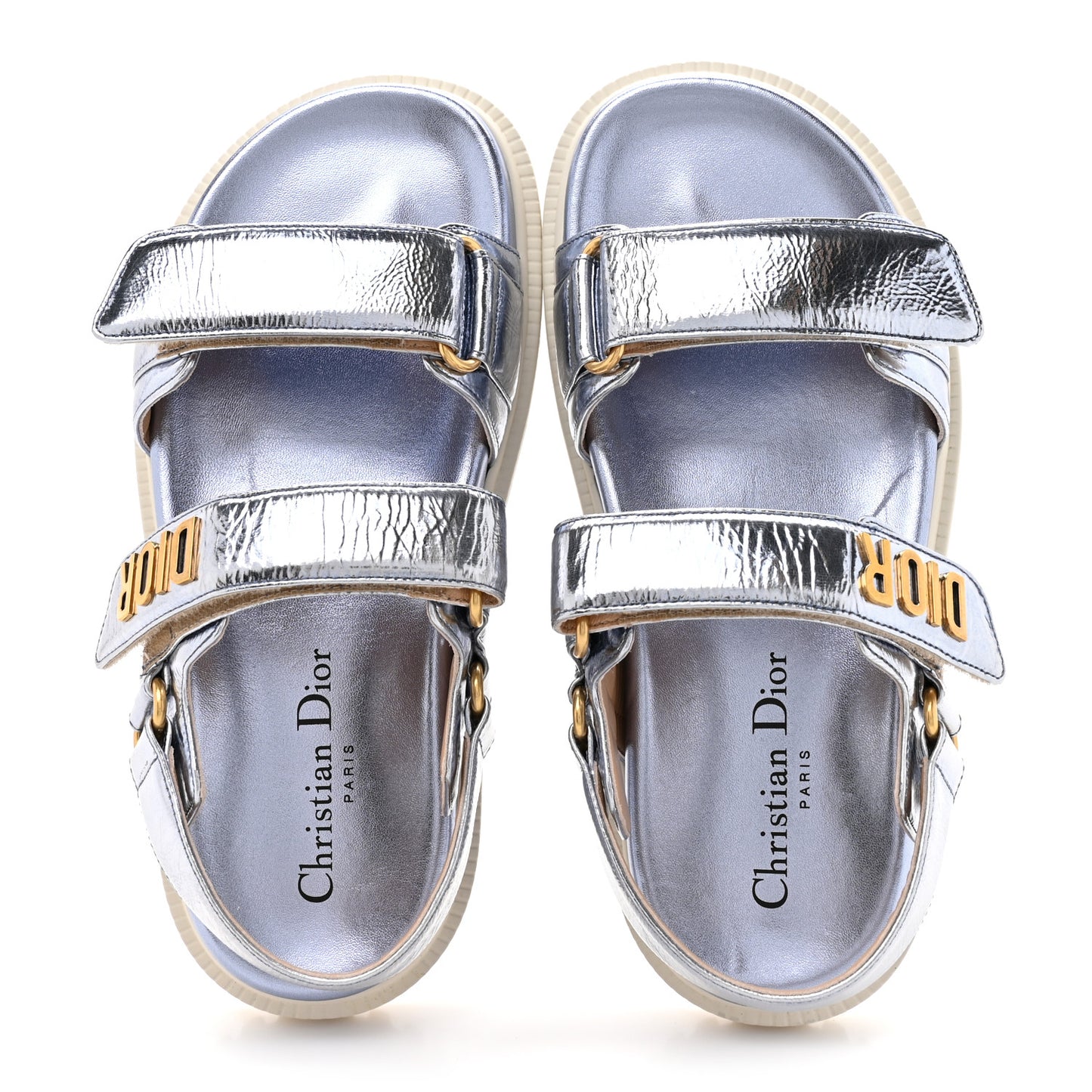 Laminated Crinkled Calfskin Dioract Sandals 35 Indigo Metal