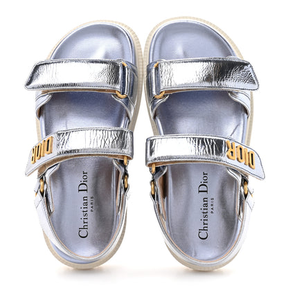 Christian Dior Laminated Crinkled Calfskin Dioract Sandals 35 Indigo Metal 2 of 12