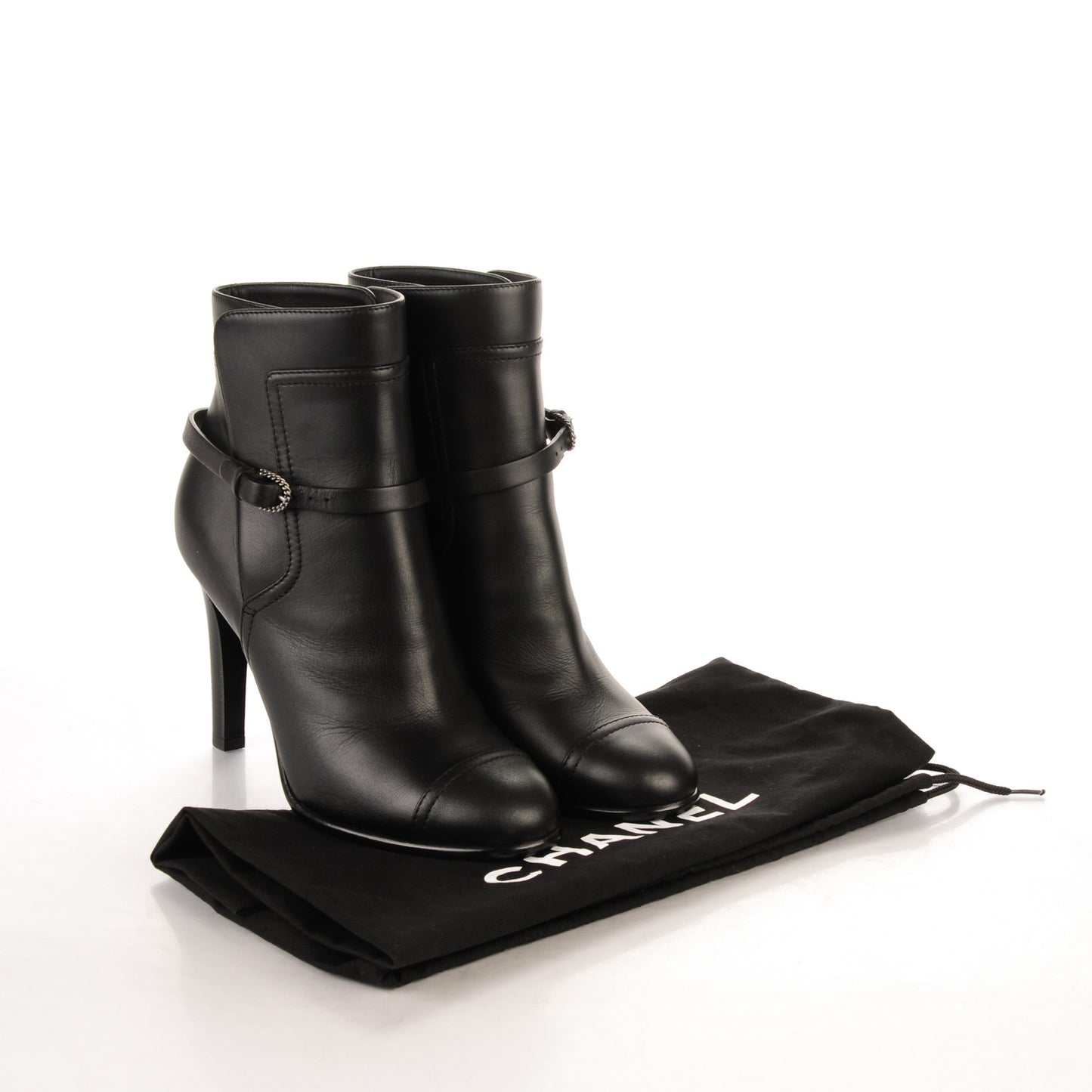 Calfskin Buckle Short Boots 36 Black