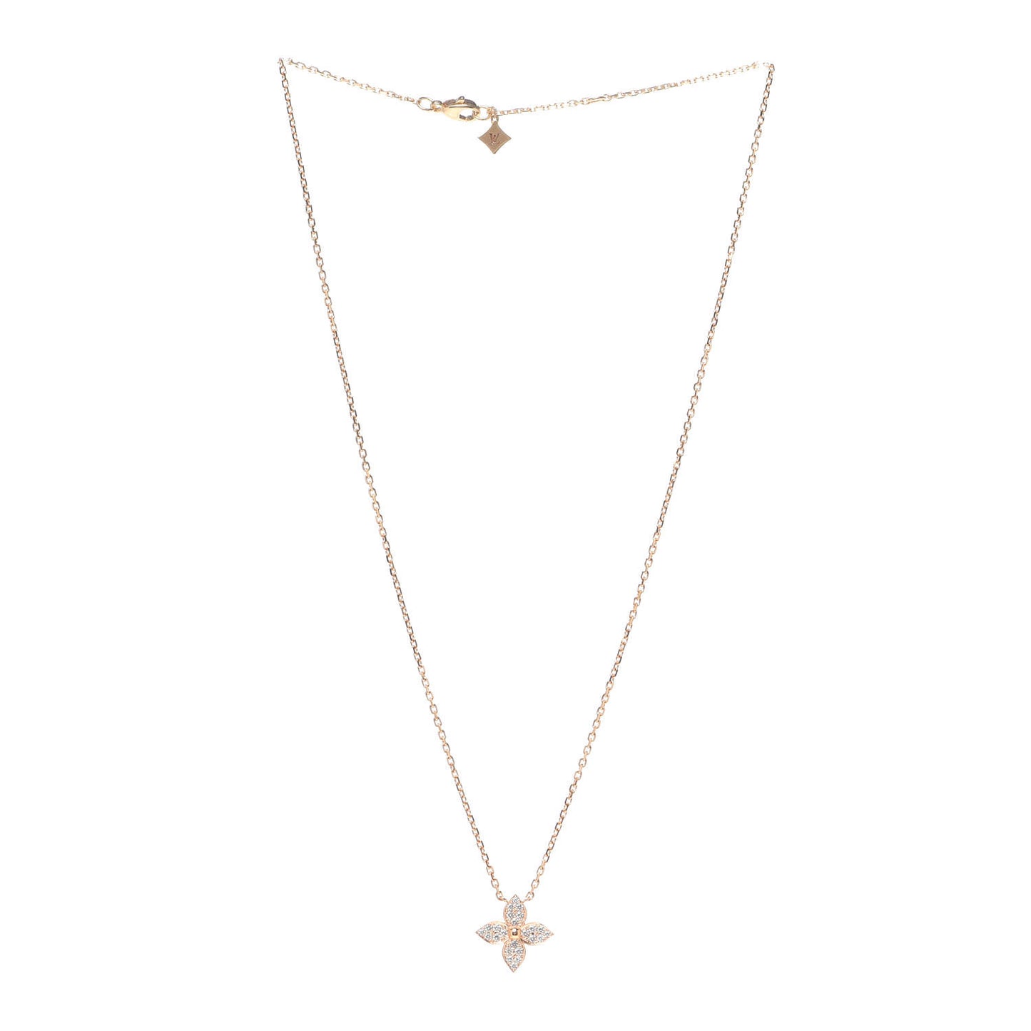 18K Pink Gold Diamond Star Blossom Pendant Necklace