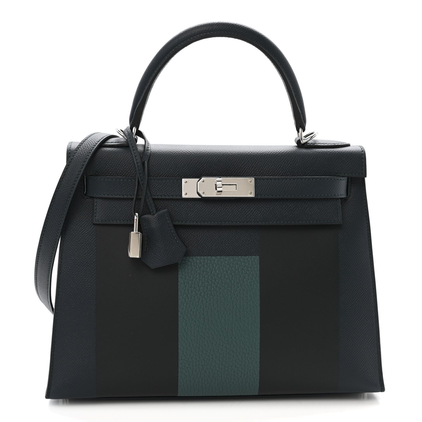 Epsom Sombrero Taurillon Clemence Kellygraphie Lettre H Kelly Sellier 28 Vert Cypress Bleu Obscur Malachite Bleu Encre