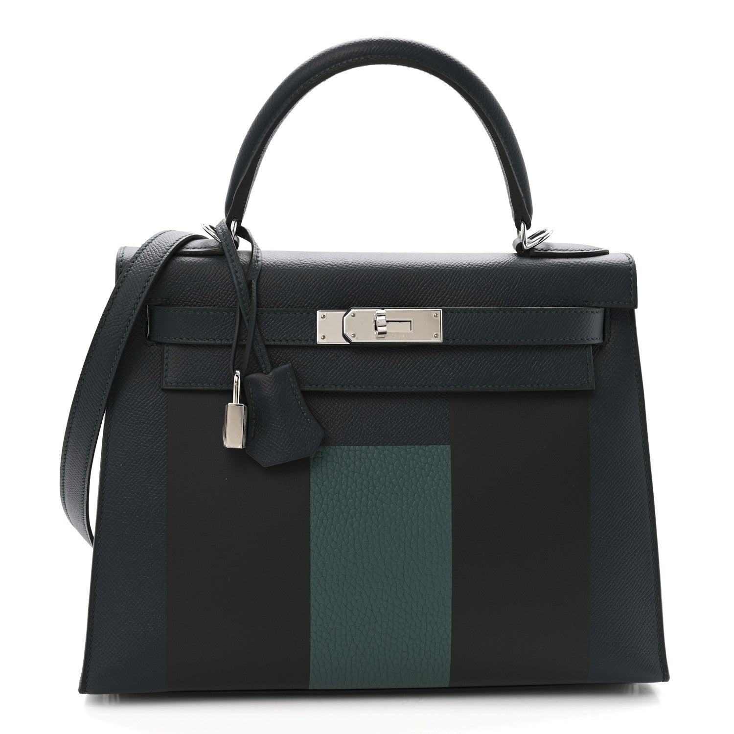 Hermes Epsom Sombrero Taurillon Clemence Kellygraphie Lettre H Kelly Sellier 28 Vert Cypress Bleu Obscur Malachite Bleu Encre 1 of 13