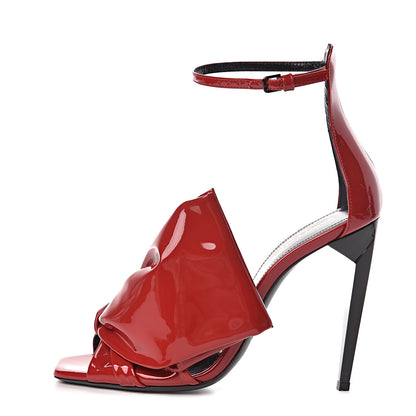 Saint Laurent Patent Calfskin Freja 105 Bow Sandals 37 Rouge Eros 1 of 12
