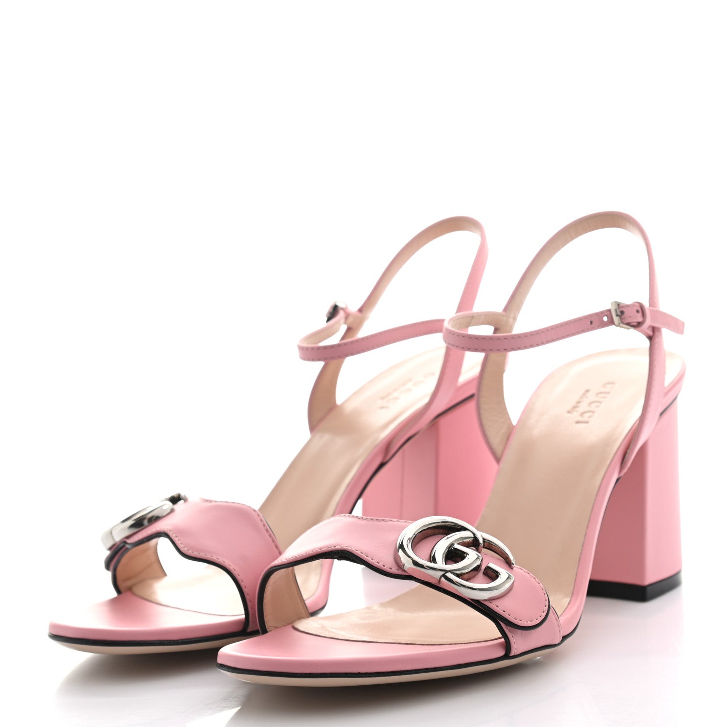 Gucci Lifford Calfskin GG Marmont Ankle Wrap 75mm Sandals 38.5 Wild Rose 3 of 7
