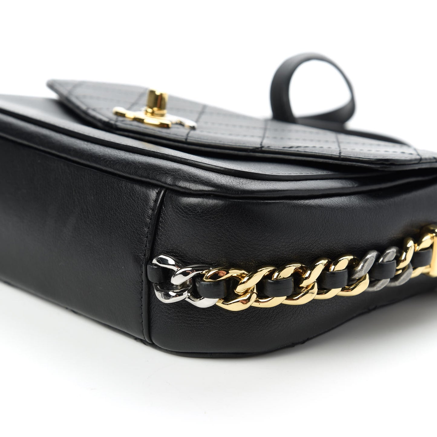 Calfskin Stitched Small Precious Union Flap Bag Black