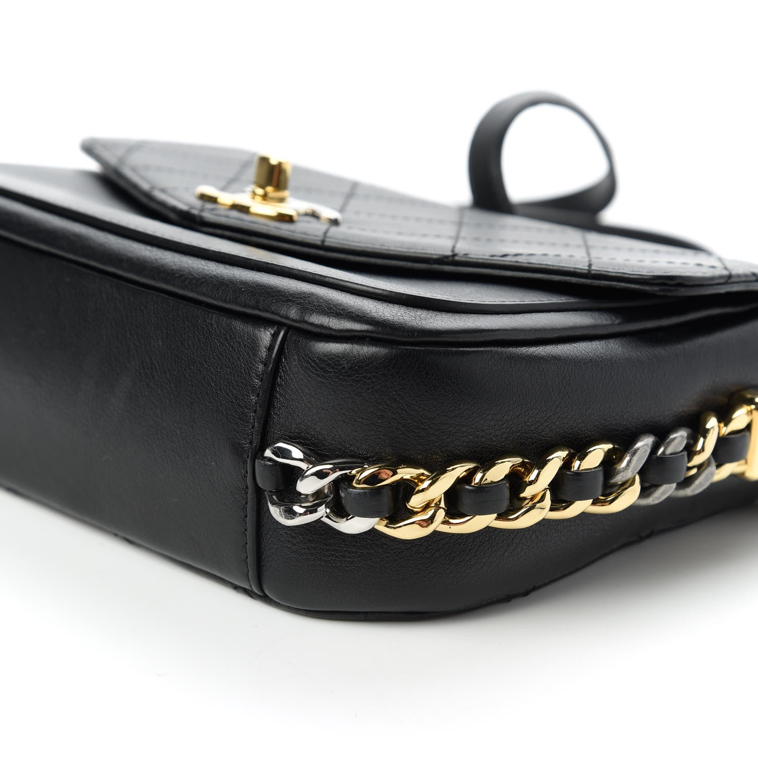 Chanel Calfskin Stitched Small Precious Union Flap Bag Black 7 of 10