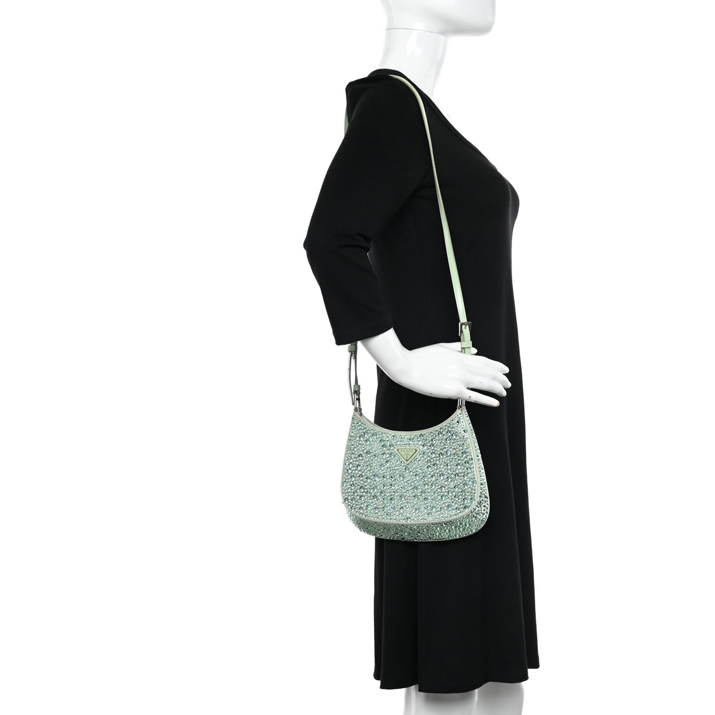 Satin Crystal Cleo Adjustable Strap Shoulder Bag Acqua