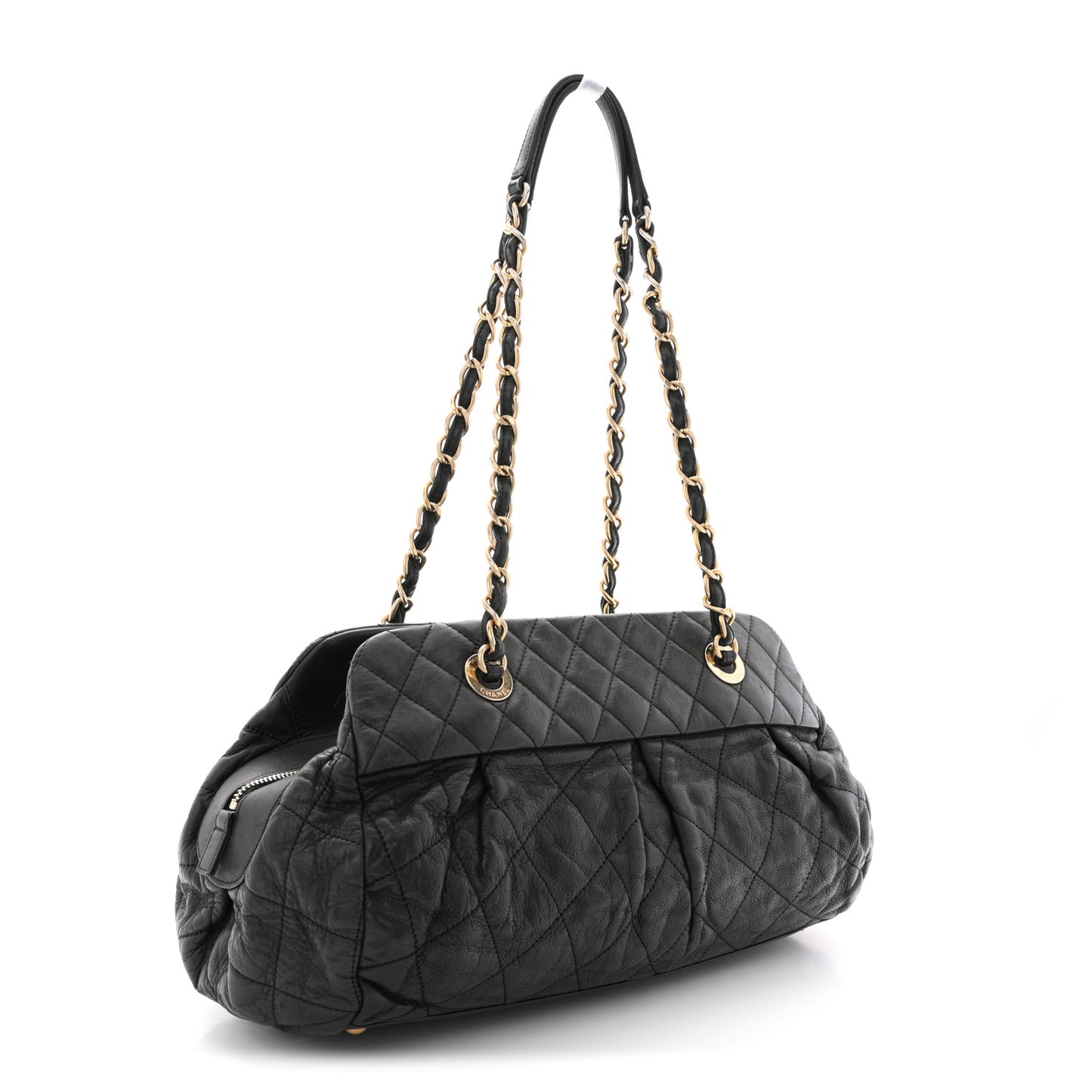 Iridescent Calfskin Chic Quilt Bowling Bag Black