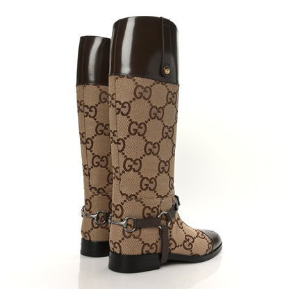 Gucci Monogram Jumbo GG Cordovan Lux Mens Zelda Harness Riding Boots 8 Camel Ebony New Acero 4 of 7