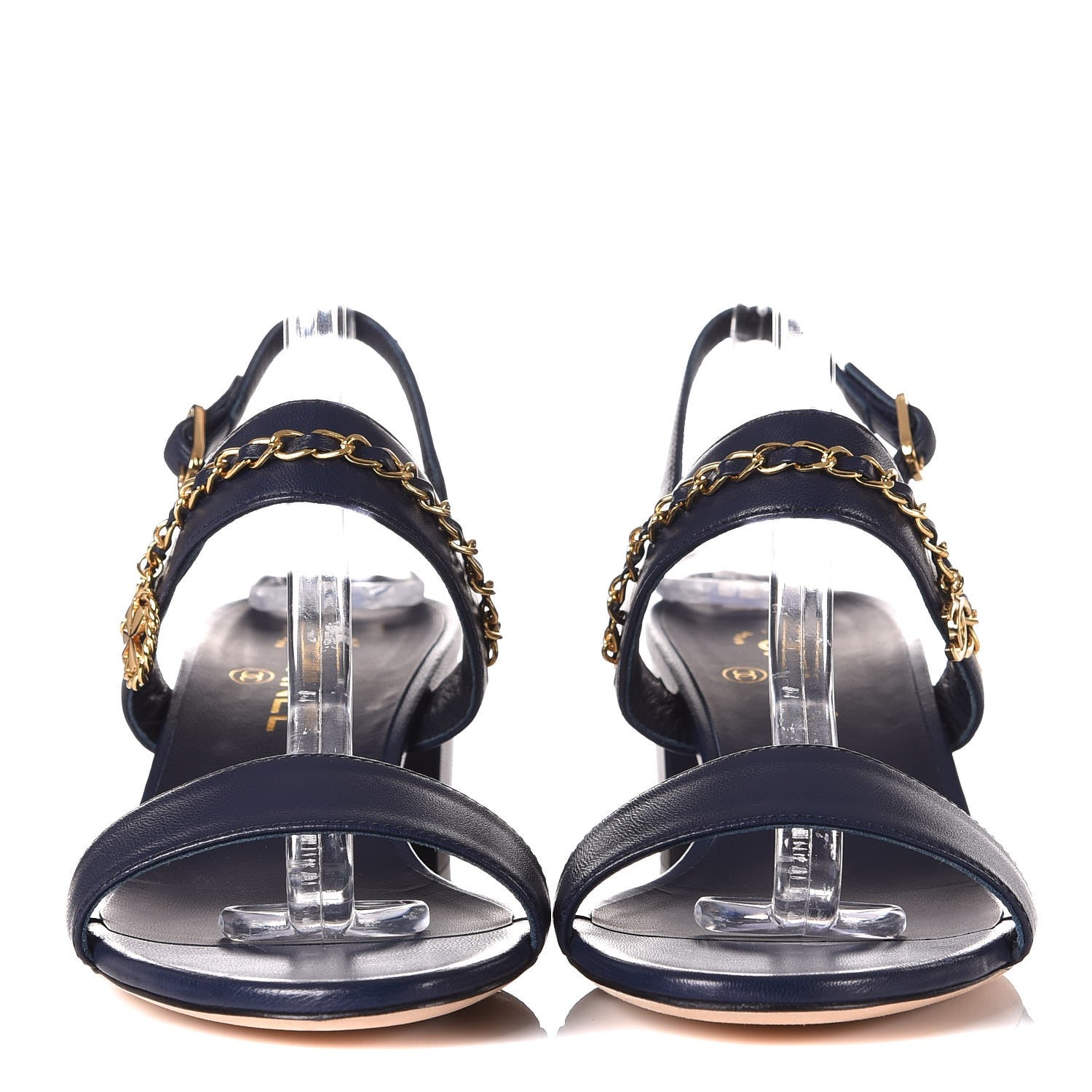 Chanel Lambskin Chain Clover Sandals 41 Navy 2 of 9