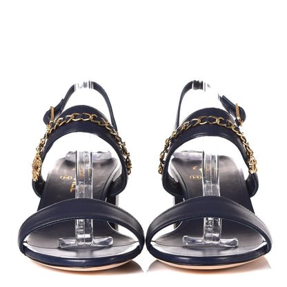 Chanel Lambskin Chain Clover Sandals 41 Navy 2 of 9