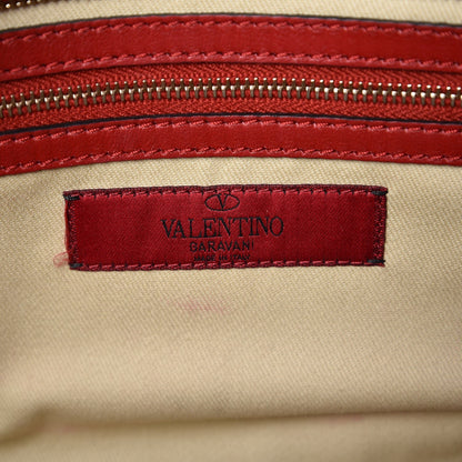 Valentino Garavani Vitello Colorblock Small Rockstud Double Handle Tote Deep Rose Clover Grey Scarlet 6 of 12
