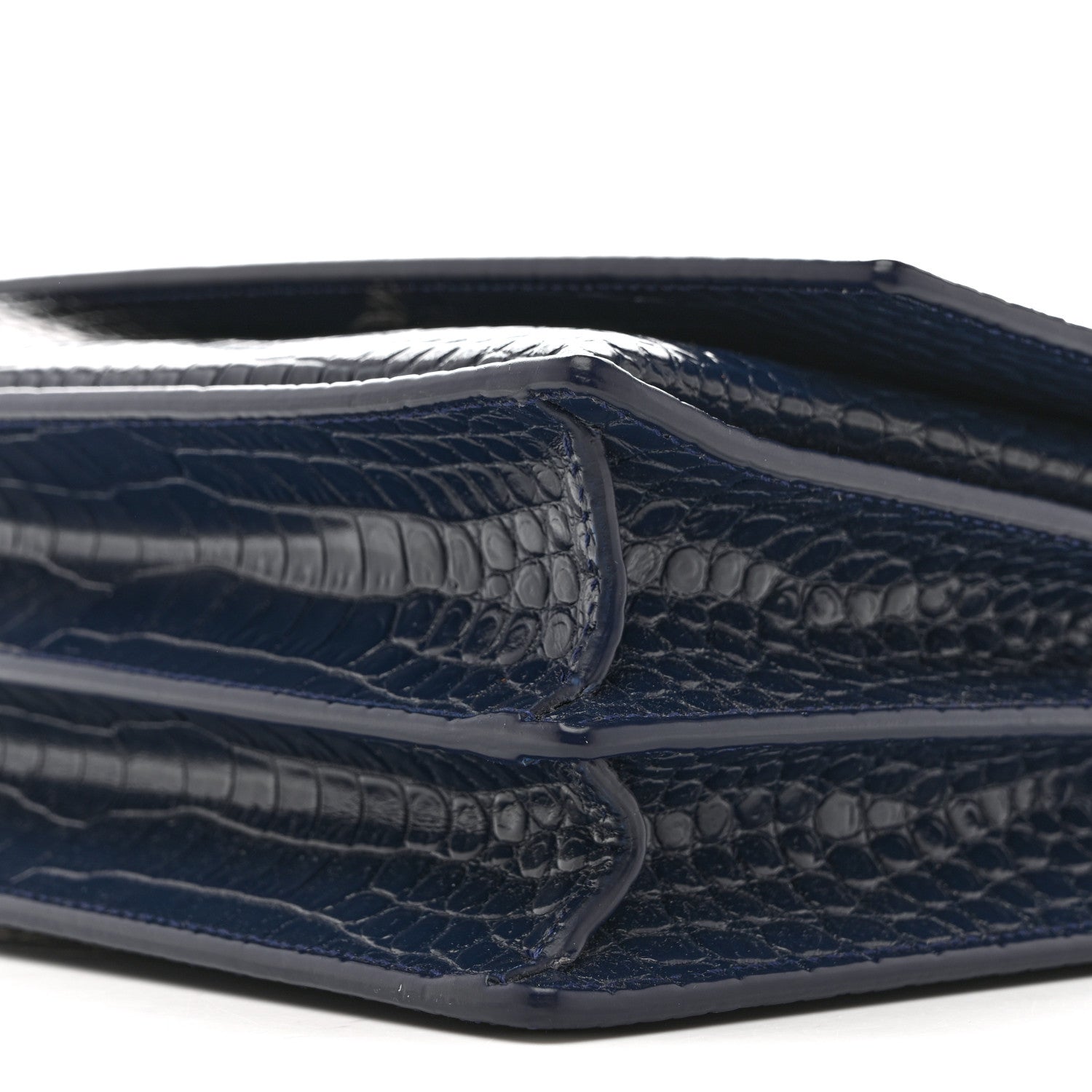 Saint Laurent Calfskin Crocodile Embossed Medium Monogram Sunset Navy 10 of 12