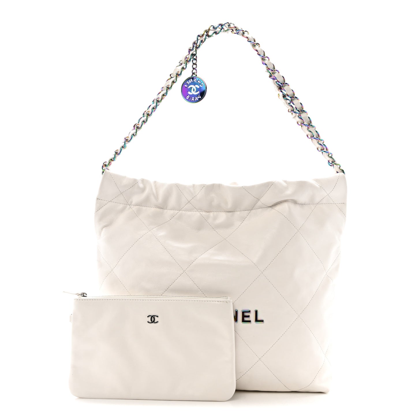 Shiny Calfskin Quilted Small Rainbow Chanel 22 White