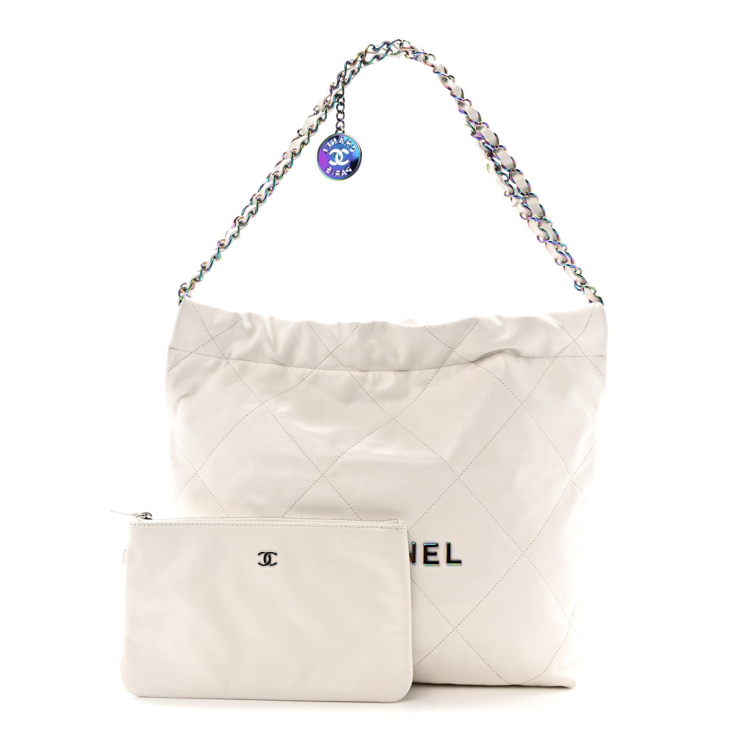 Chanel Shiny Calfskin Quilted Small Rainbow Chanel 22 White 3 of 13