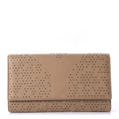 Saint Laurent Lambskin Studded Y Clutch Beige 1 of 10