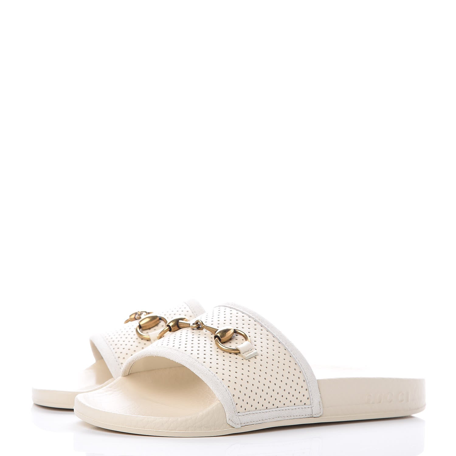 Gucci Suede Perforated Horsebit Slide Sandals 36 Ivory 3 of 9