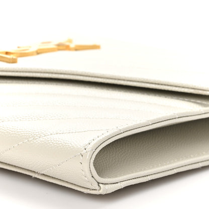 Saint Laurent Grain De Poudre Matelasse Chevron Monogram Envelope Clutch Crema Soft 10 of 10
