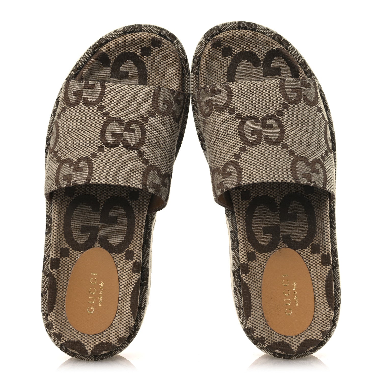Gucci Monogram Maxi GG Angelina Platform 55mm Slide Sandals 37 Camel Ebony 2 of 12