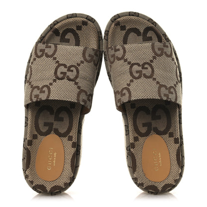 Gucci Monogram Maxi GG Angelina Platform 55mm Slide Sandals 37 Camel Ebony 2 of 12