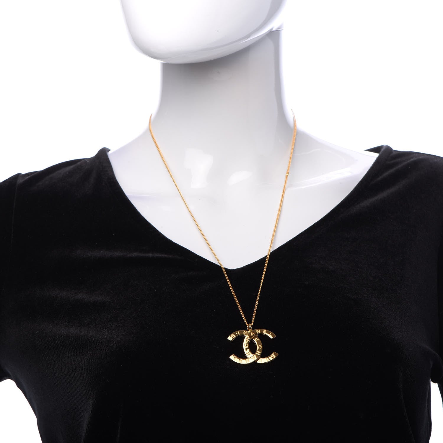Chanel Metal CC Paris Button Necklace Gold 2 of 5