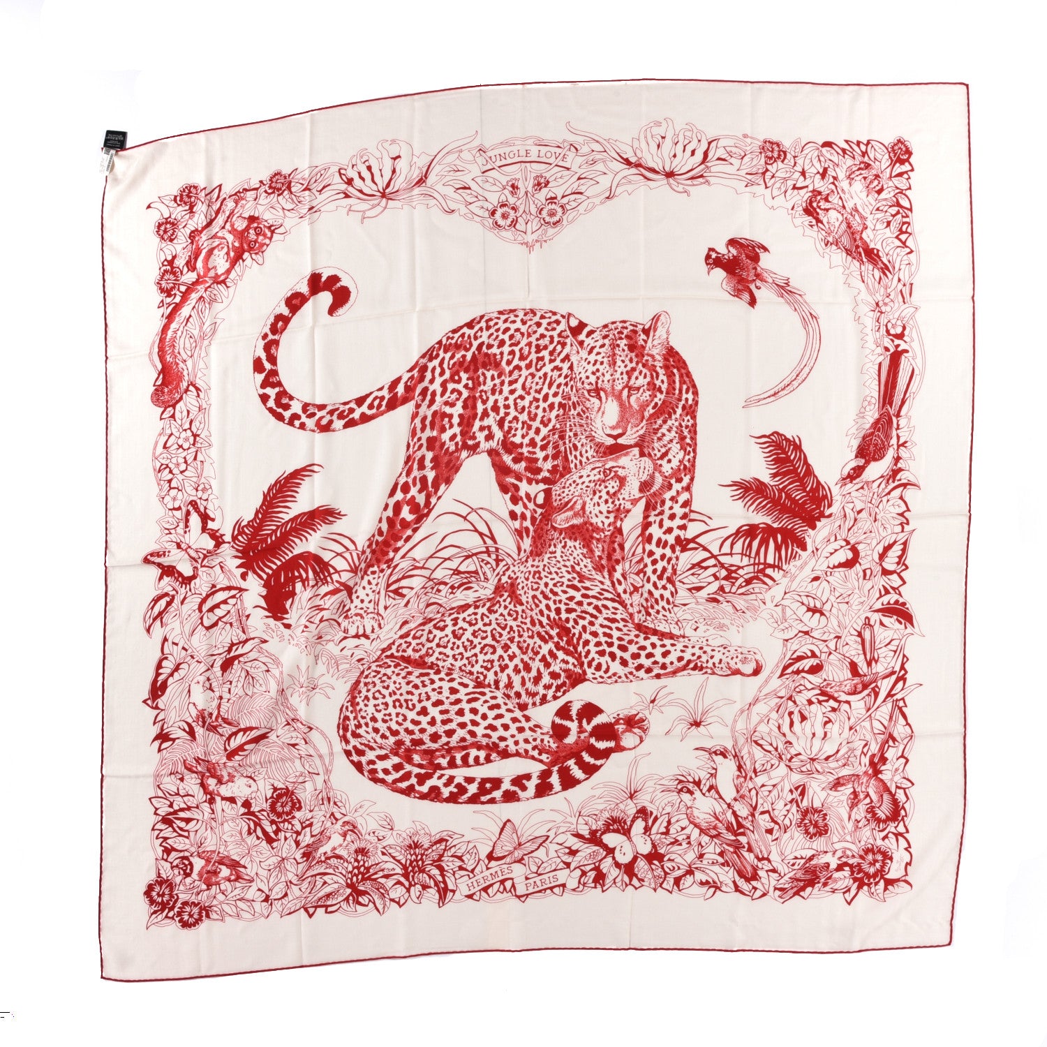 Hermes Cashmere Silk Jungle Love Tattoo Shawl 140 White Rouge 1 of 4