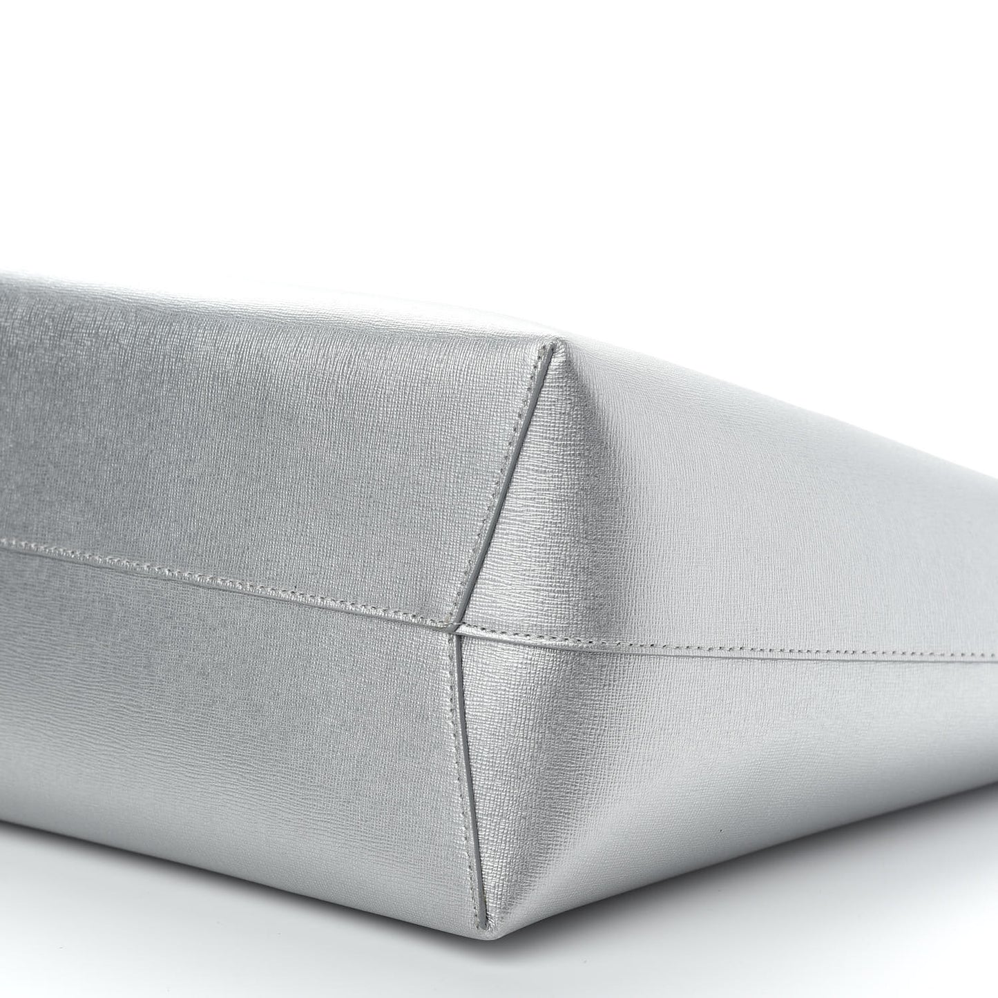 Metallic Saffiano Small Shopping Tote Silver