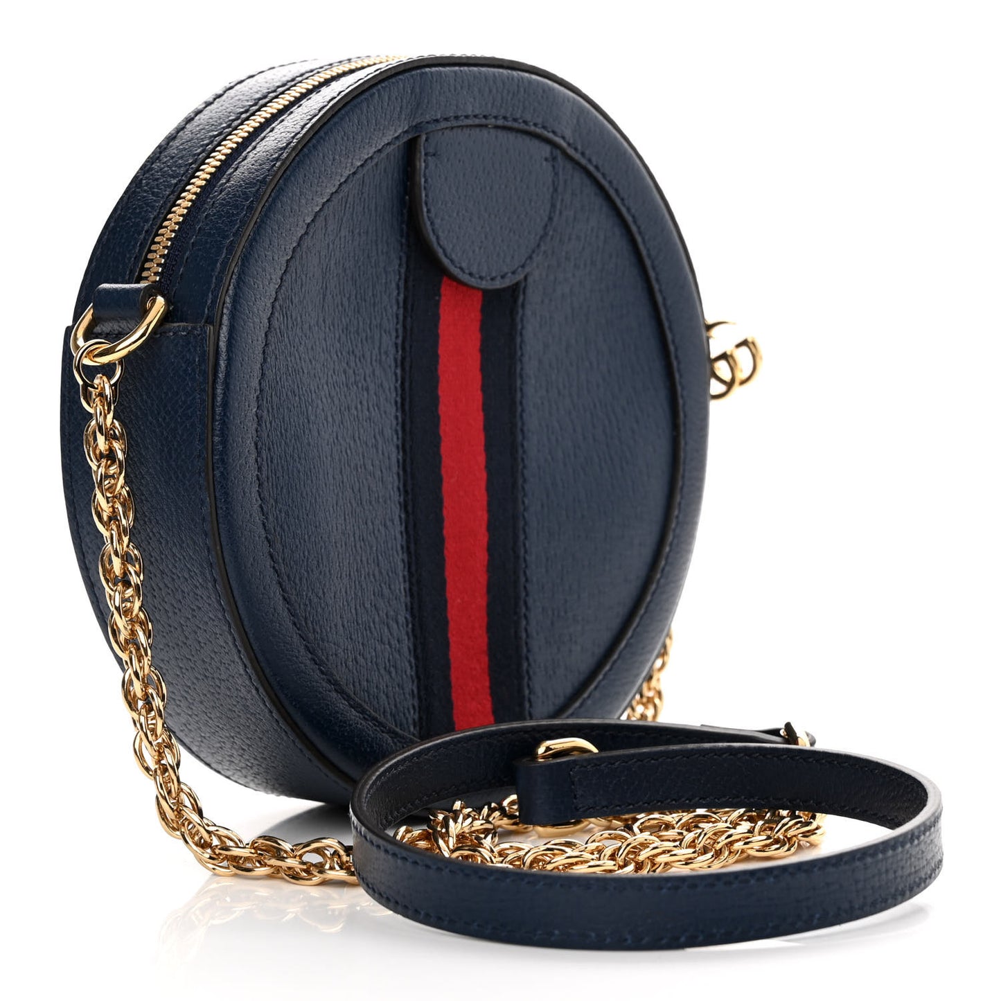 Soft Textured Calfskin Web Mini Ophidia Round Shoulder Bag Blue Agata