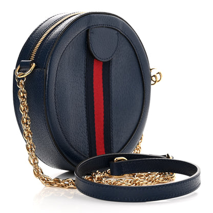 Gucci Soft Textured Calfskin Web Mini Ophidia Round Shoulder Bag Blue Agata 3 of 12