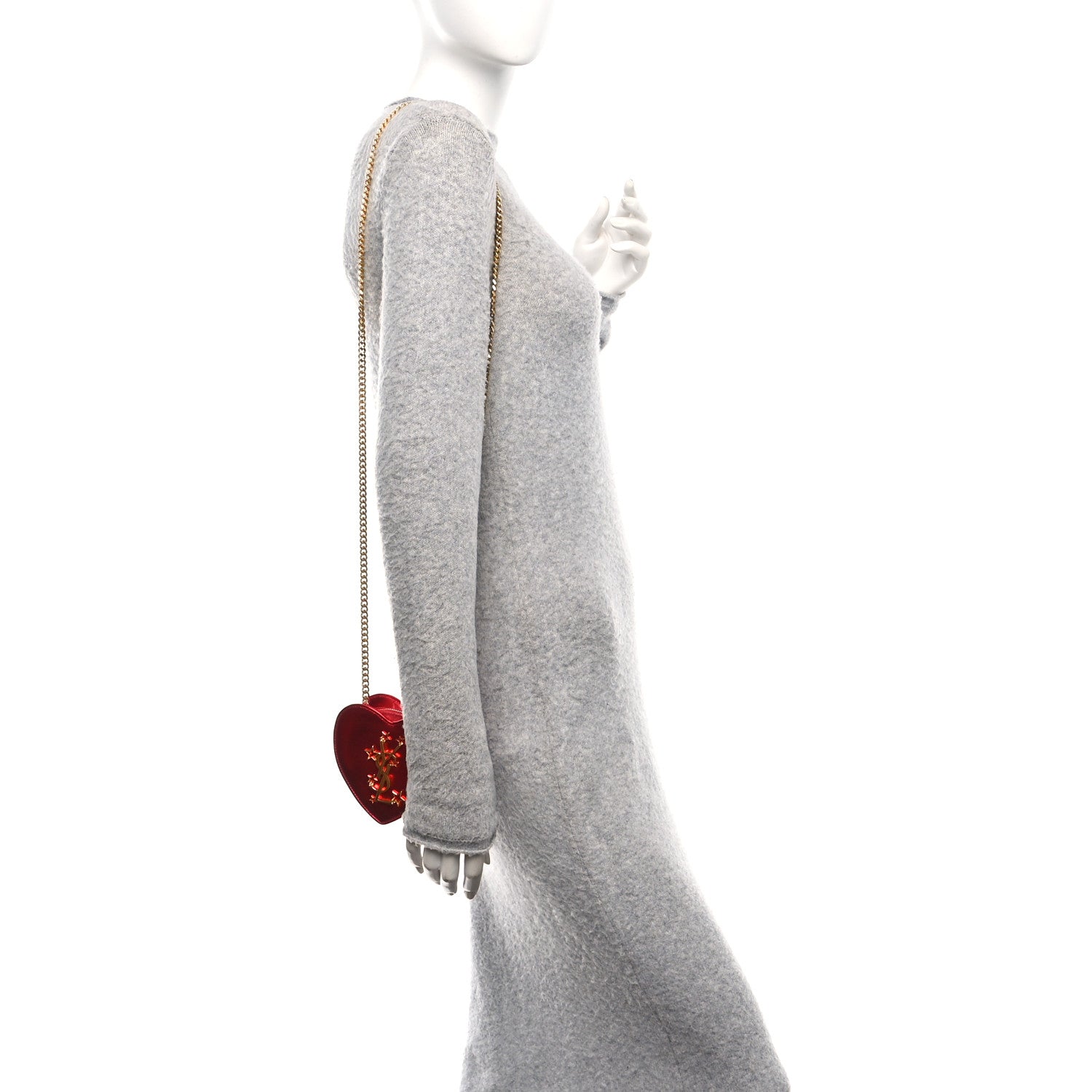 Saint Laurent Metallic Lambskin Small Love Heart Chain Bag Red