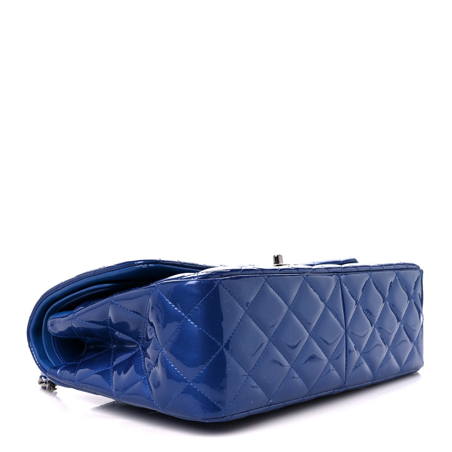 Patent Calfskin Quilted Jumbo Double Flap Blue