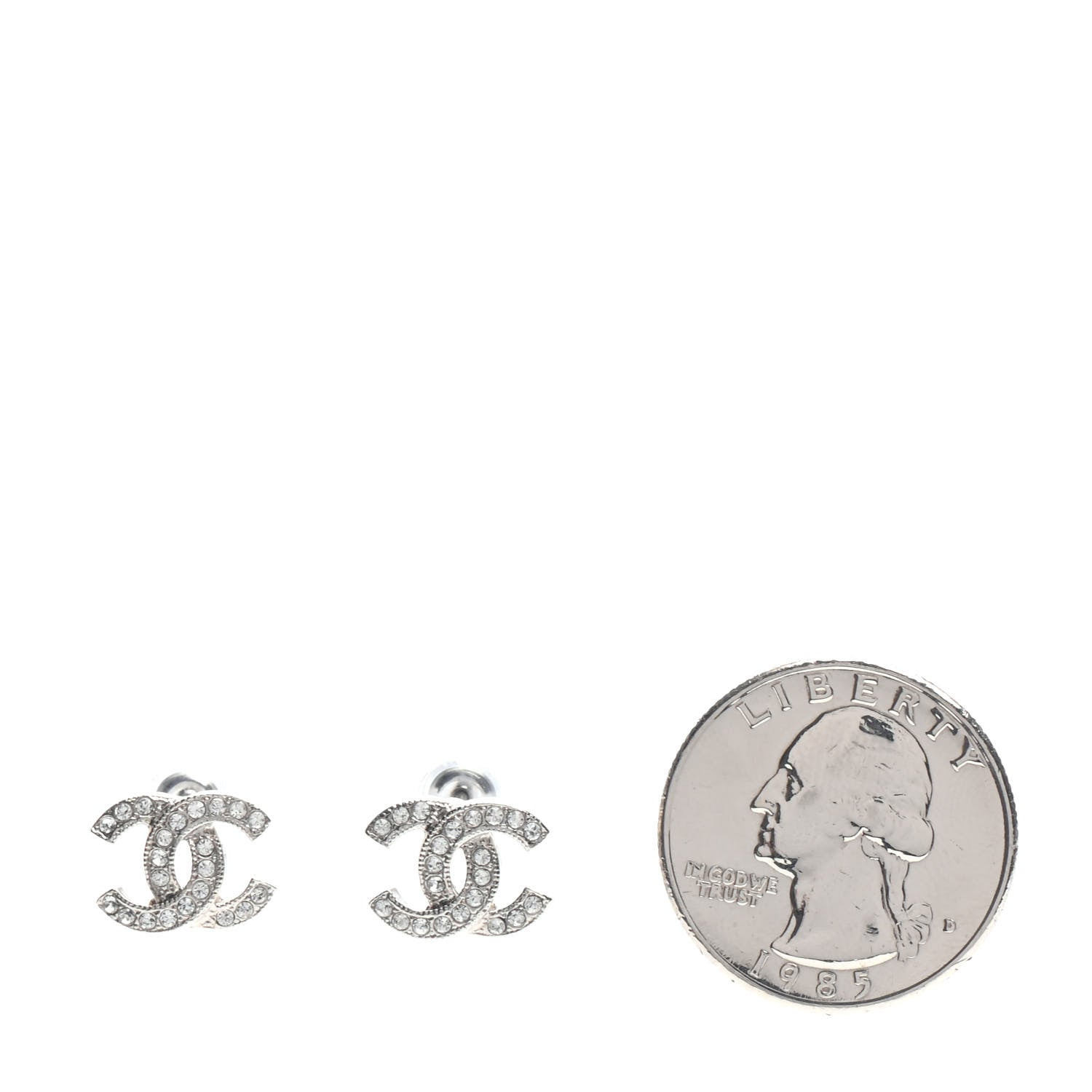 Chanel Crystal Timeless CC Earrings Silver 2 of 5