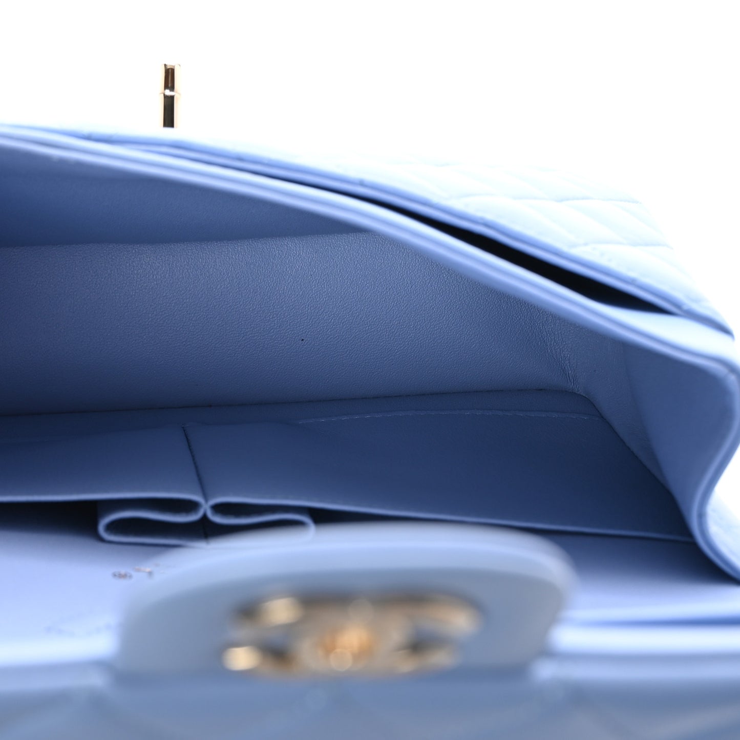 Lambskin Quilted Medium Double Flap Light Blue