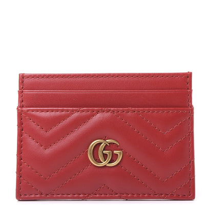 Gucci Calfskin Matelasse GG Marmont Card Holder Hibiscus Red 1 of 9