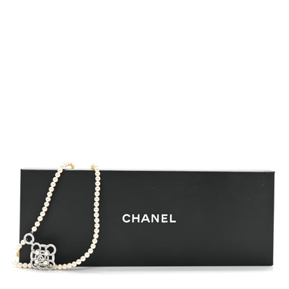 Chanel Pearl Crystal CC Pendant Double Strand Necklace Pearly White Silver 6 of 6
