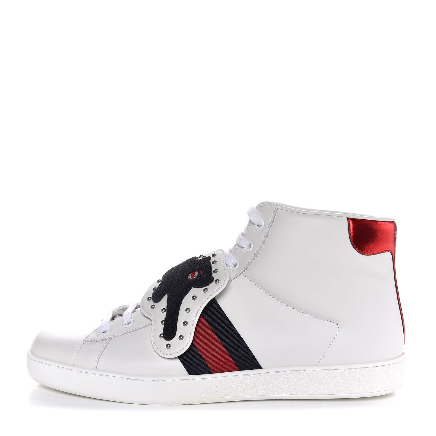 Calfskin Web Panther Embroidered Mens Ace High Top Sneakers 11 White