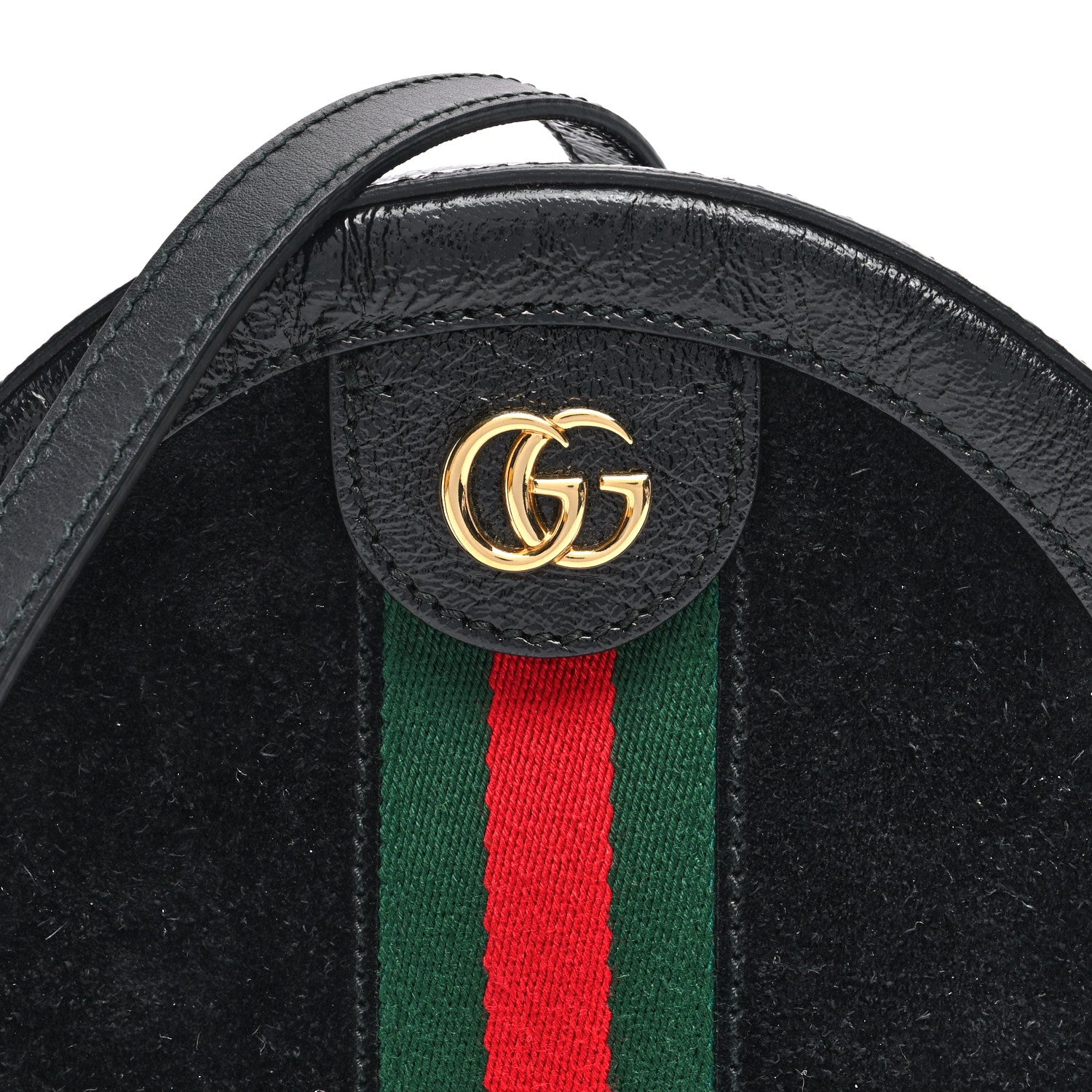 Gucci Suede Patent Web Mini Ophidia Round Shoulder Bag Black 8 of 10