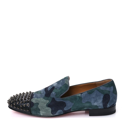 Christian Louboutin Suede Mens Spooky Spiked Flat Loafers 44 Green Blue 1 of 8