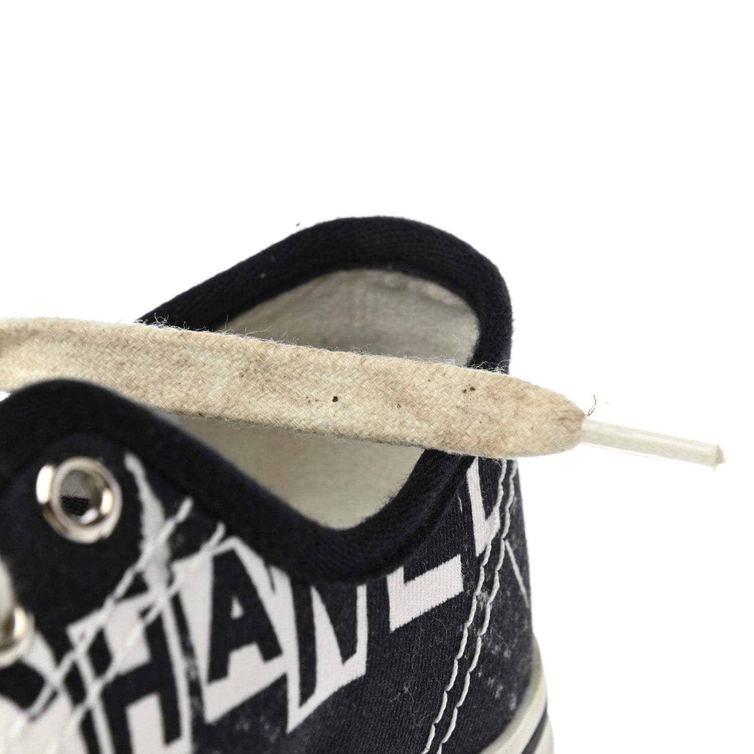 Chanel Printed Fabric Low Top Logo Sneakers 35.5 White Black 10 of 13