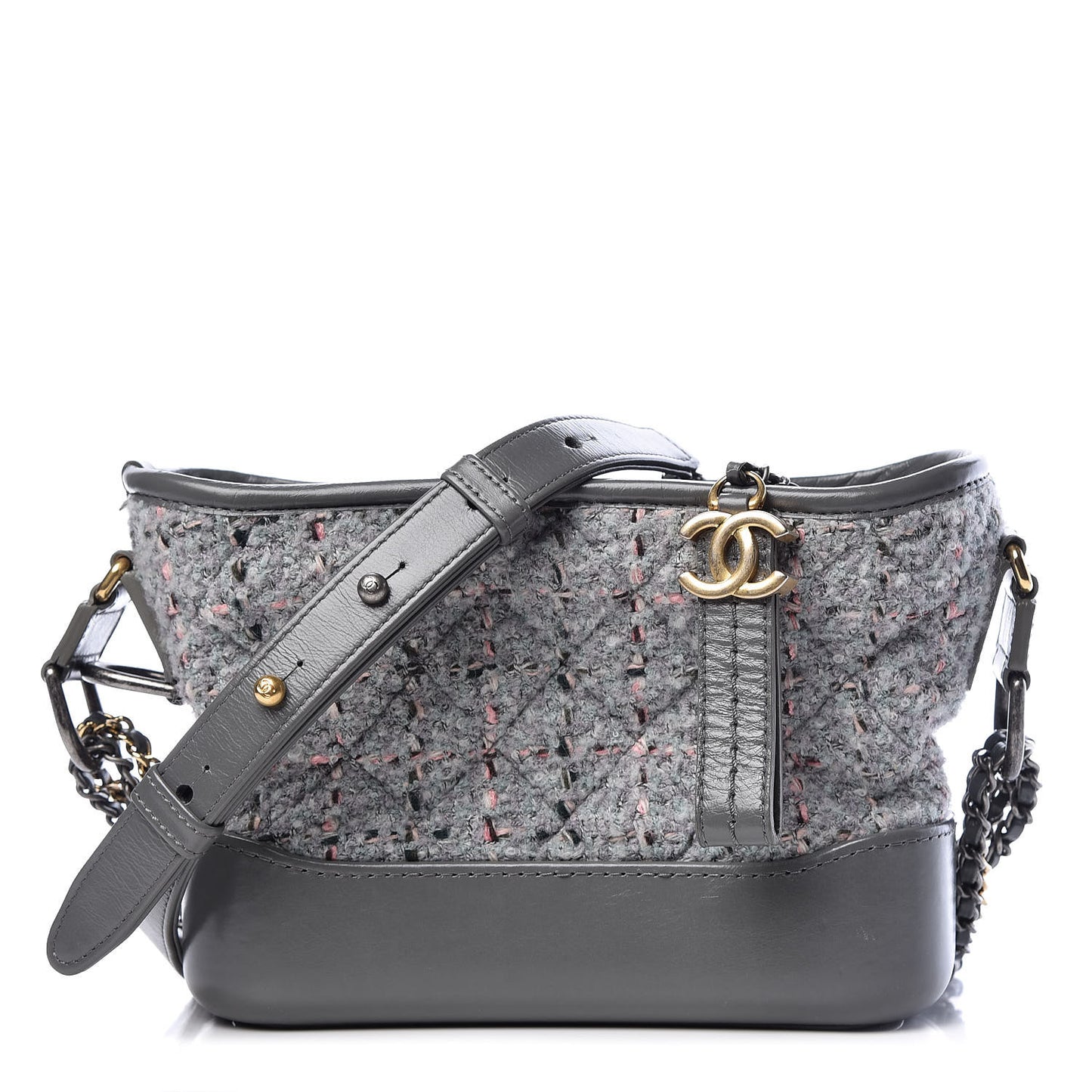 Tweed Calfskin Quilted Small Gabrielle Hobo Grey