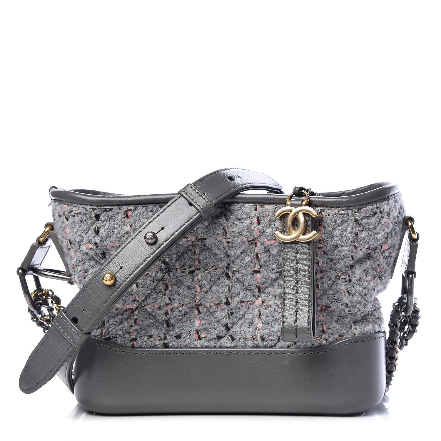 Chanel Tweed Calfskin Quilted Small Gabrielle Hobo Grey 1 of 10