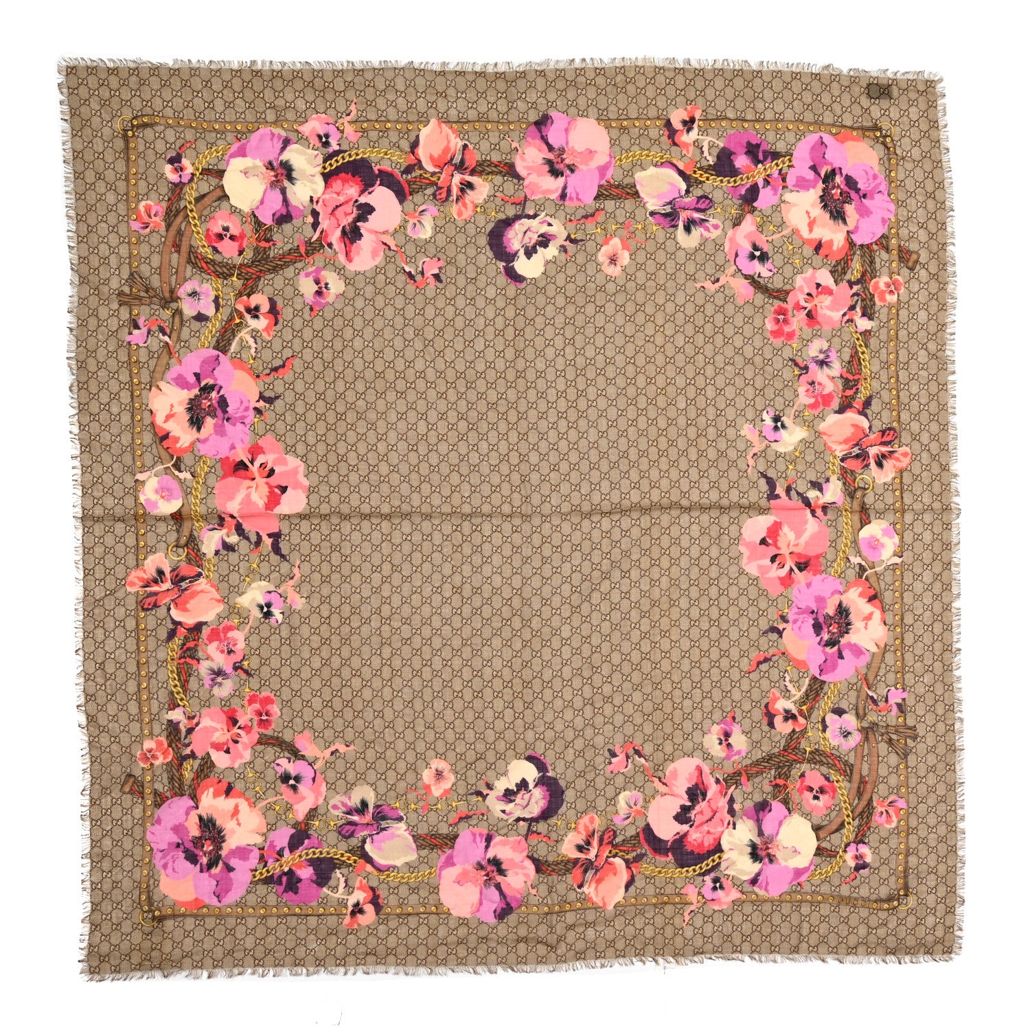 Gucci Wool Jacquard GG Monogram Big Panshie Fringe Shawl Roseate Beige 1 of 4