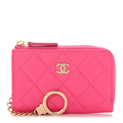 Chanel Caviar Quilted Zipped Key Holder Case Pink 1 of 8