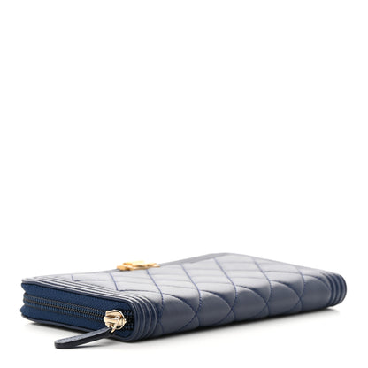 Chanel Lambskin Quilted Boy Zip Around Wallet Blue 4 of 13