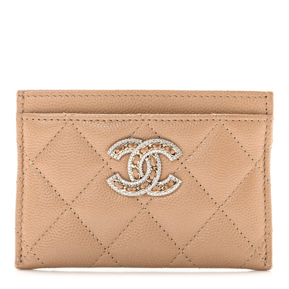 Chanel Caviar Quilted Crystal Card Holder Beige 1 of 9