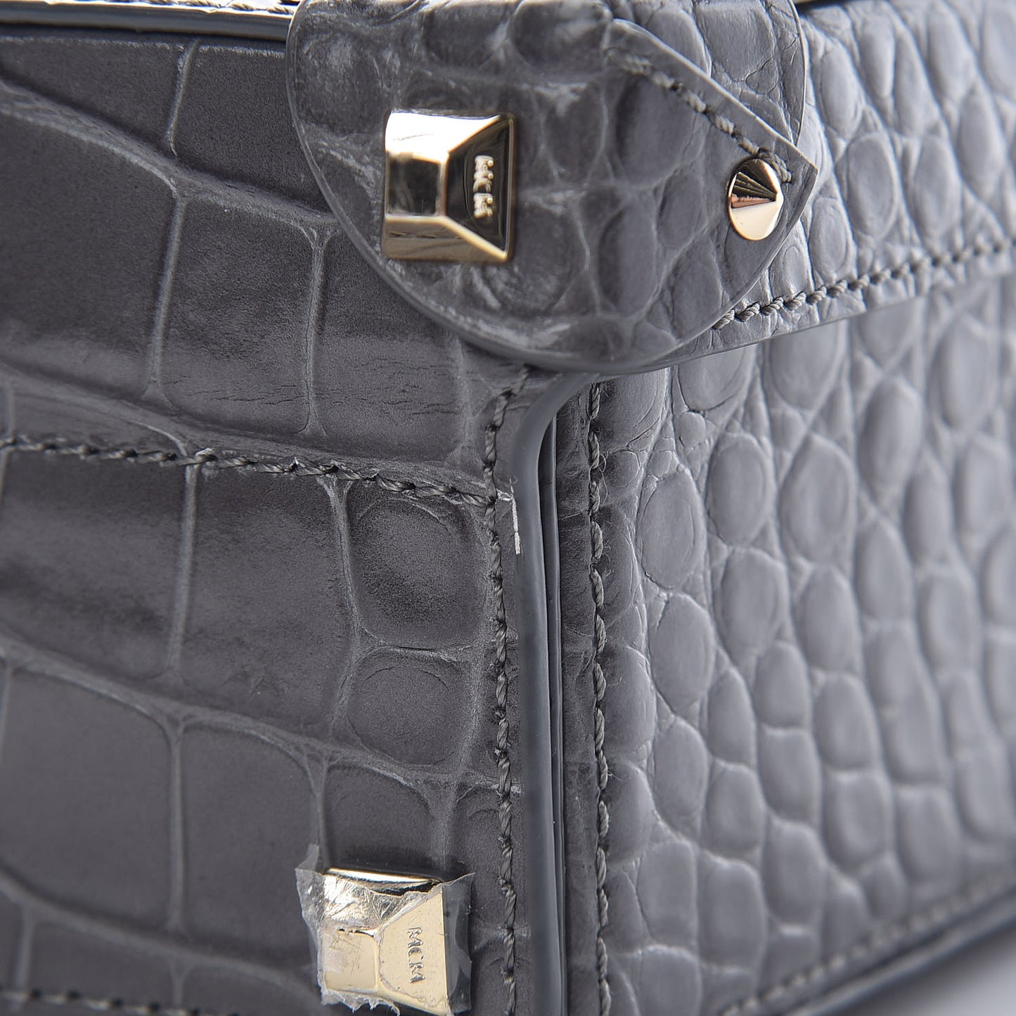 Calfskin Crocodile Embossed Small Berlin Crossbody Charcoal