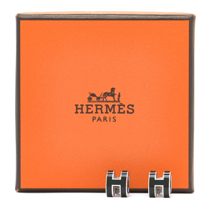 Hermes Palladium Lacquered Mini Pop H Earrings Black 6 of 6