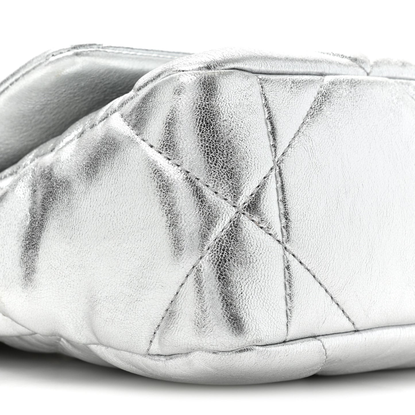 Metallic Lambskin Quilted Medium 19 Flap Silver