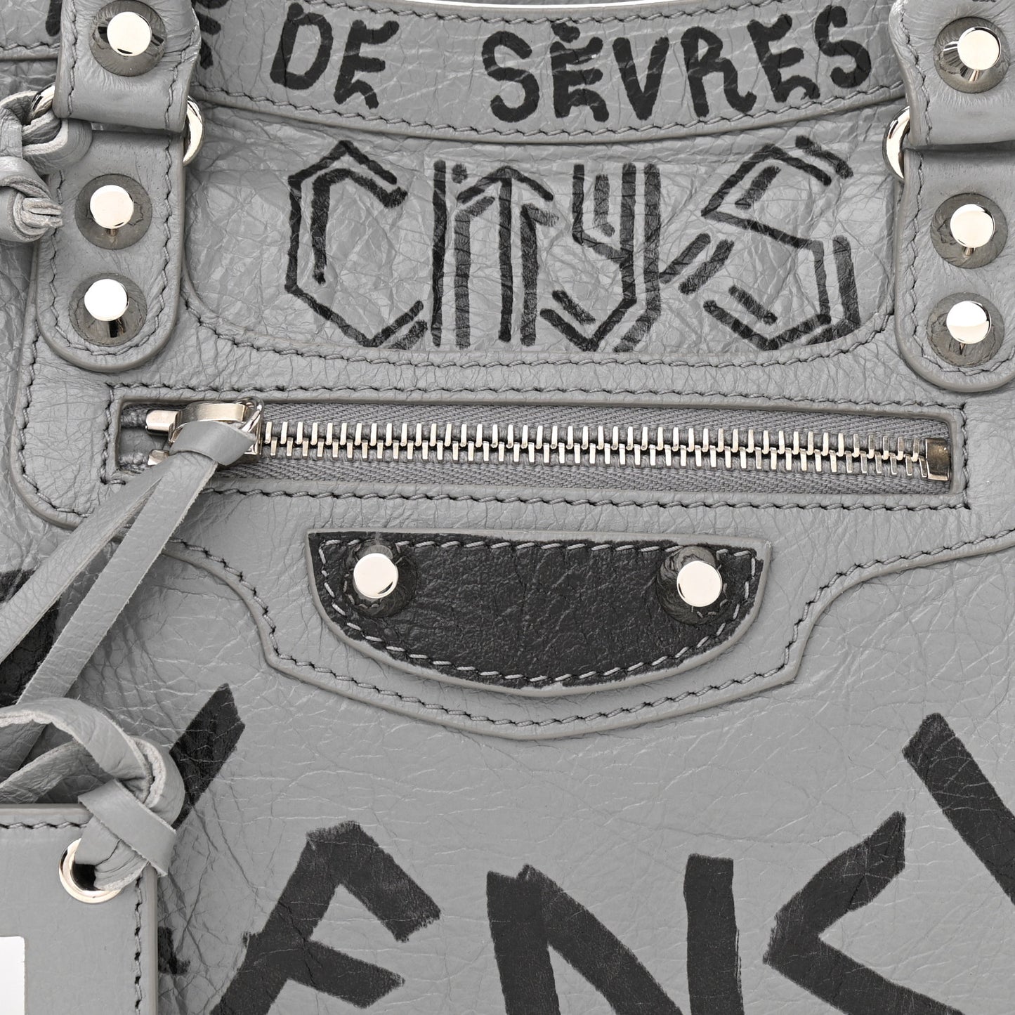 Agneau Arena Graffiti All Over Classic Silver Hardware S City Balenciaga Grey Black